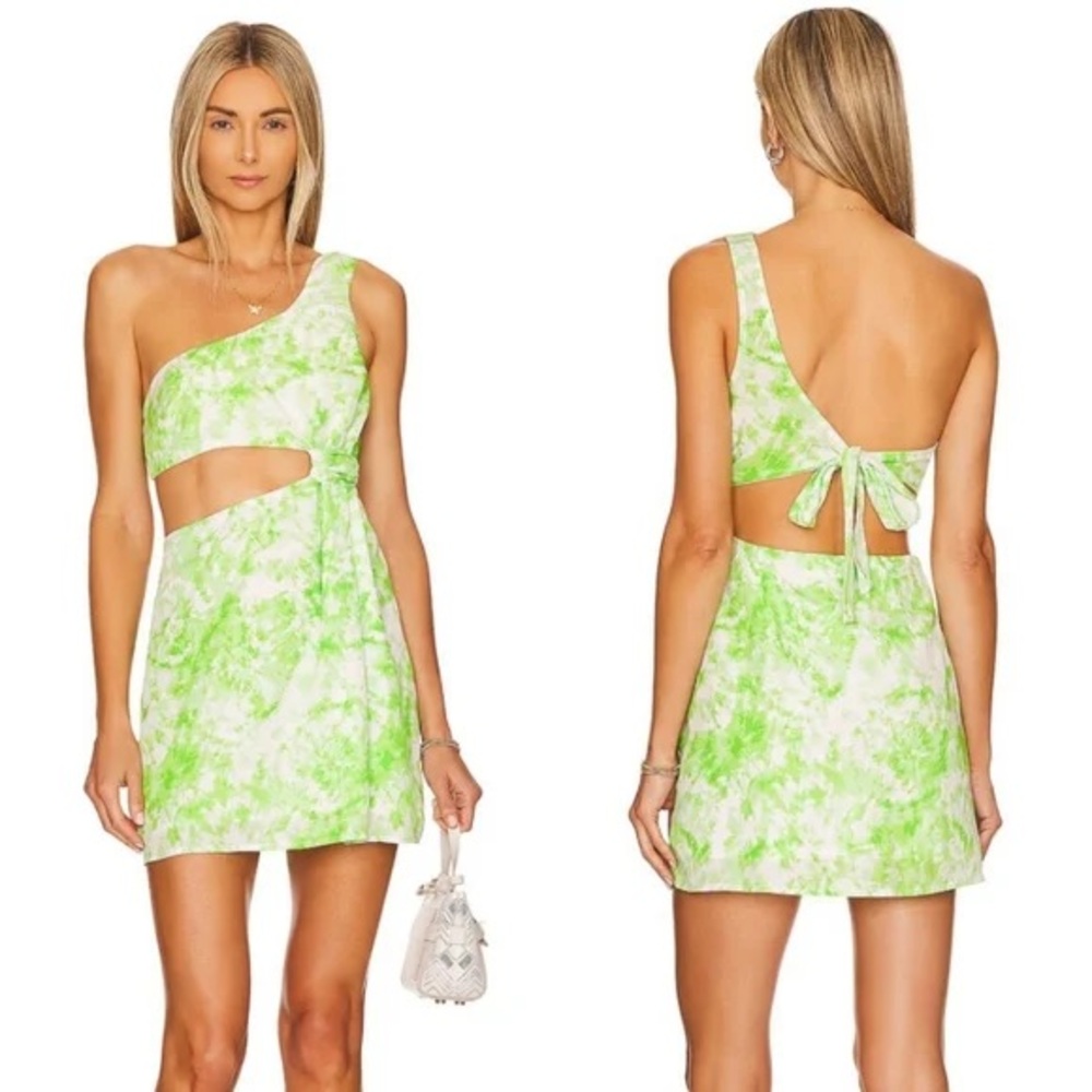 For Love And Lemons Green One-Shoulder Asymmetrical Dress